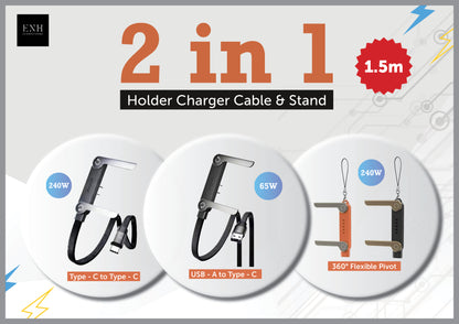 2-in-1 Invisible Holder Charger Cable–240W Fast Charging Cord with Phone Stand