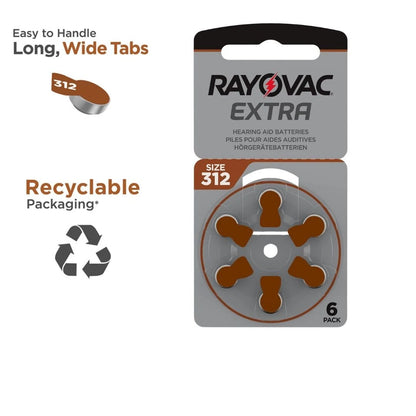 Rayovac Extra Advanced Hearing Aid Batteries Size 312 Brown Zinc Air Batteries